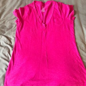 Mossimo Supply Co. Bright Pink V-Neck Tee